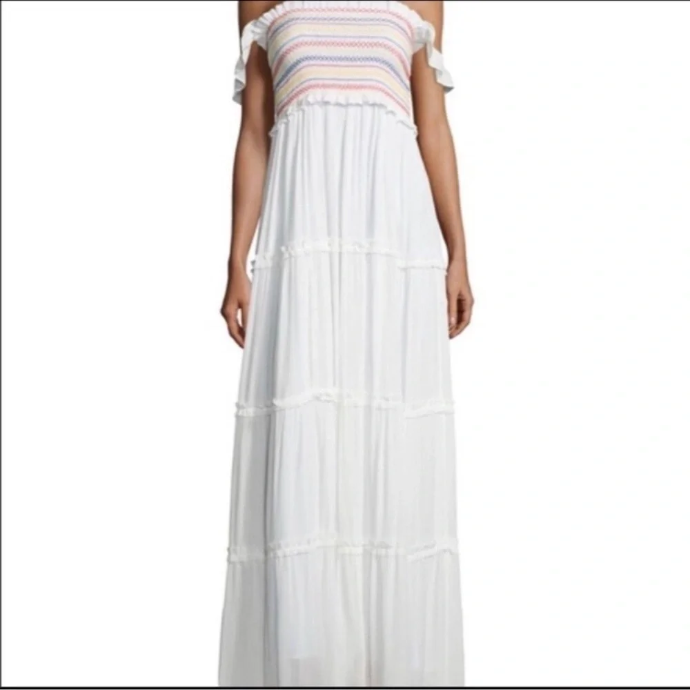 NWT Tory Burch Smocked Rainbow White Maxi Dress sz XS